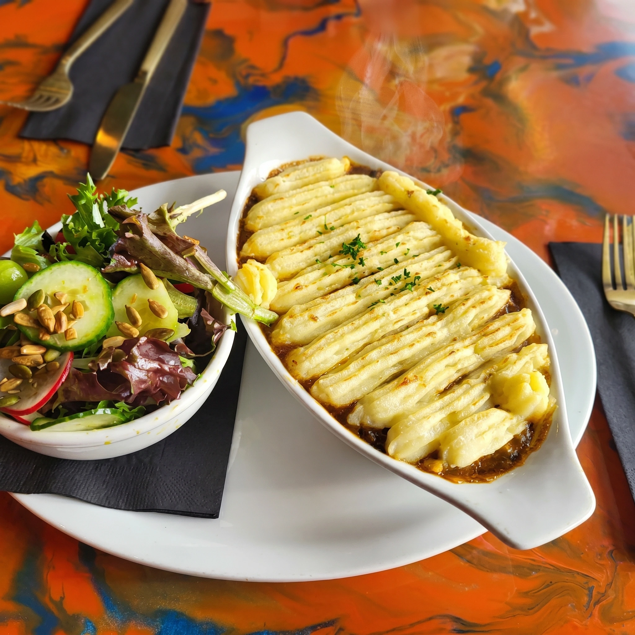 Good Ol' Shepherd's Pie with market greens at Bizarre Gastro Pub Calgary