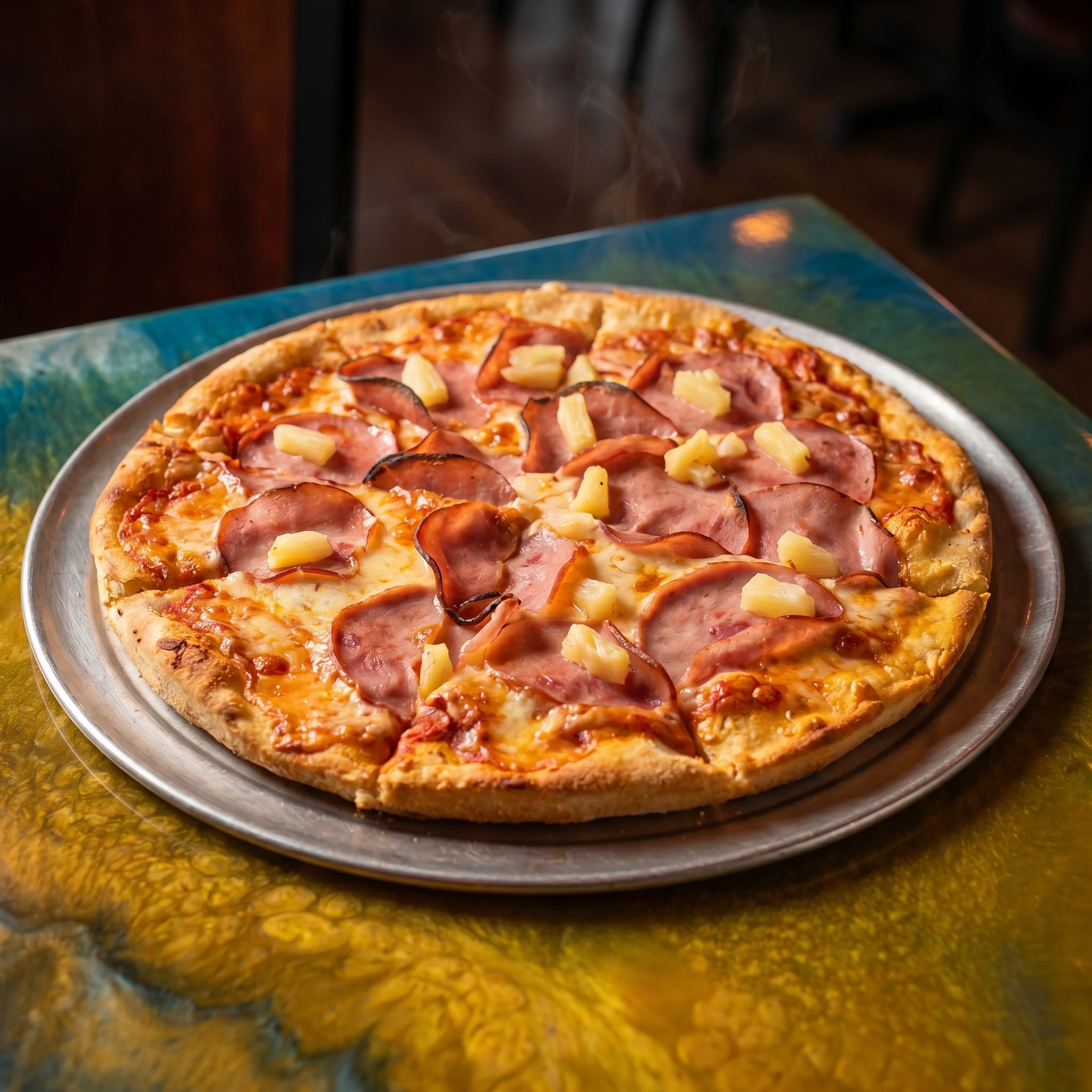 12-inch Hawaiian pan pizza with ham and pineapple at Bizarre Gastro Pub Calgary